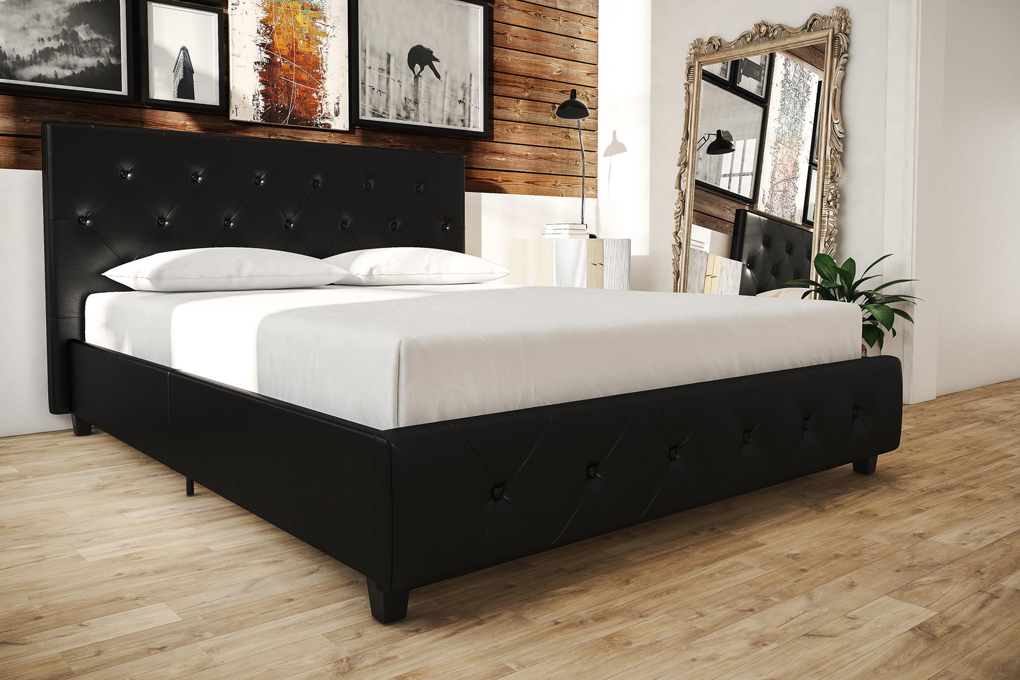 Dakota Upholstered Faux Leather Platform Bed With Wooden Slat Support