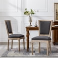 thumbnail image 3 of French Country Dining Chairs Set of 2,Antique Painting Linen Fabric Square Back Dining Chair with Backrest and Beautifully Carved Solid Wood Frame for Living Room,Kitchen,Restaurant,Grey, 3 of 7