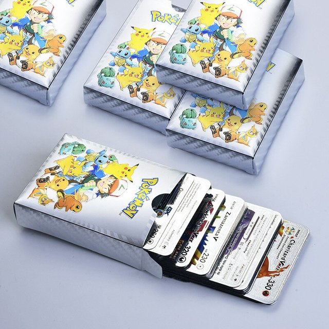 Juego de cartas de Pokémon para niños, juego de cartas de Metal dorado, Charizard Vmax Gx Series, color negro, 54 unidades por caja Fivean unisex