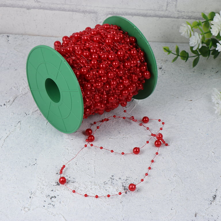 60M in 1 Roll Fishing Line Pearl Strands Artificial Pearls Beads Line  Flowers Wrapping Chain Garland String Wedding Bouquet Party Decorations DIY  Supply (Red) 