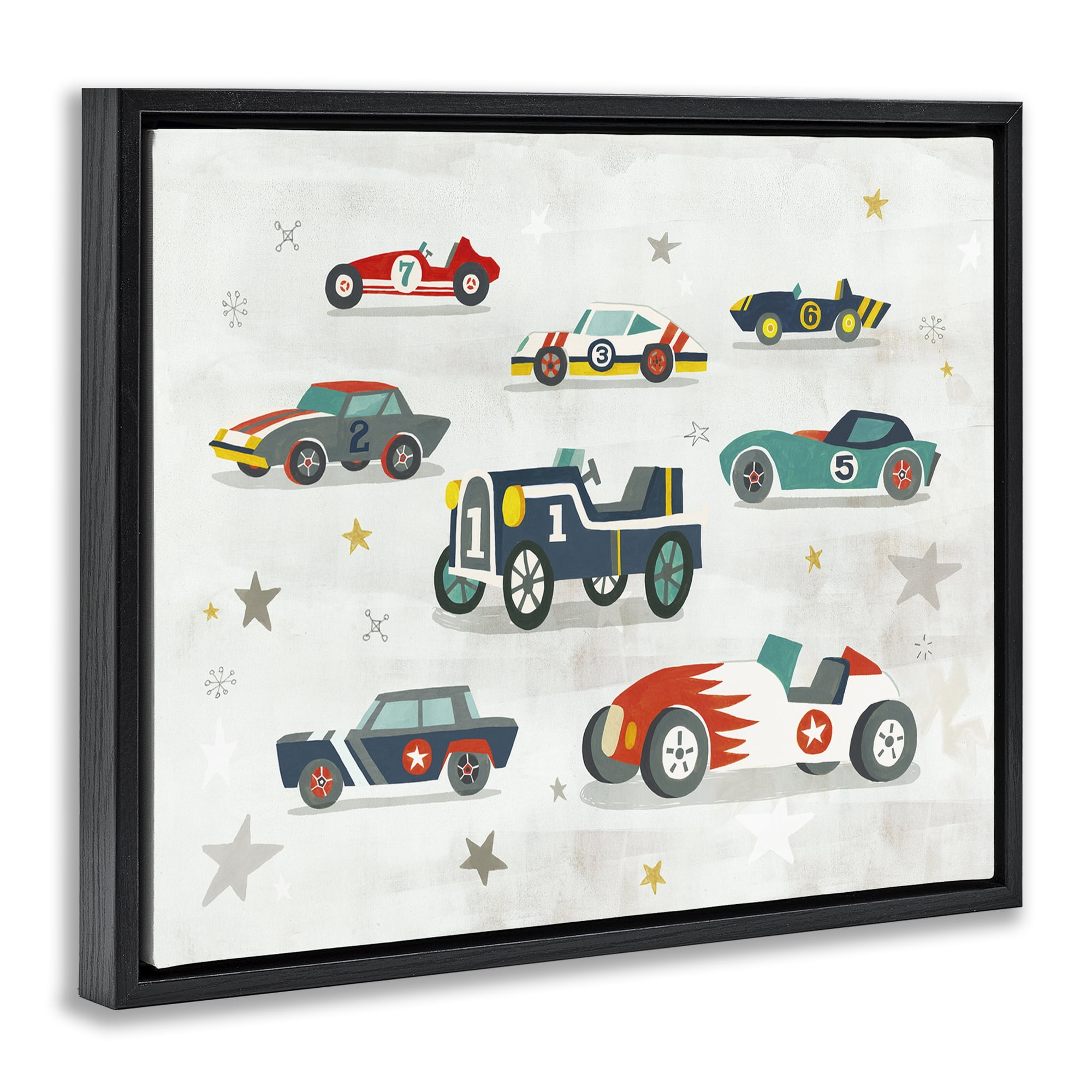 Stupell Industries Vintage Antique Race Cars Transportation Painting Black Floater Framed Canvas Art Print Wall Art, 31 x 25