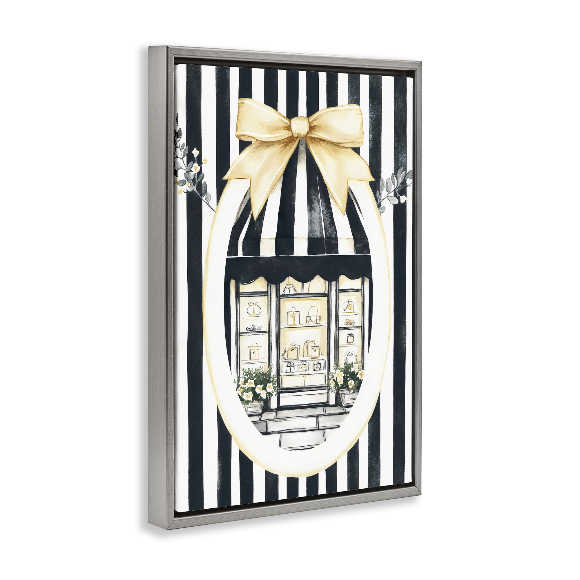 Stupell Industries Maison Striped Boutique Window Gray Framed Floater Canvas Wall Art, design by Petal Prints Design