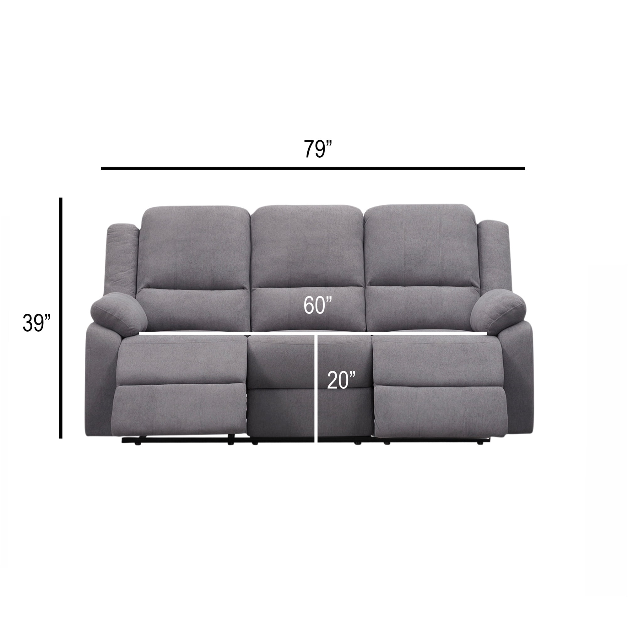Grey 3-Seat Reclining Sofa - Modern Microfiber Living Room Couch