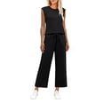thumbnail image 3 of VBVC Women's 2 Piece Drawstring Tracksuit Set,Crew Neck Tank Top and Wide Leg Pants For Women, Ladies' Soft Lightweight Summer Loungewear with Pockets,Black,S-5XL, 3 of 6