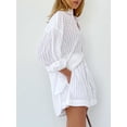 thumbnail image 6 of EASYBRAUS Women Jacquard Stripe Puff Sleeve Shirt and Shorts Set Office Casual Two Piece Outfit S-XL, 6 of 9