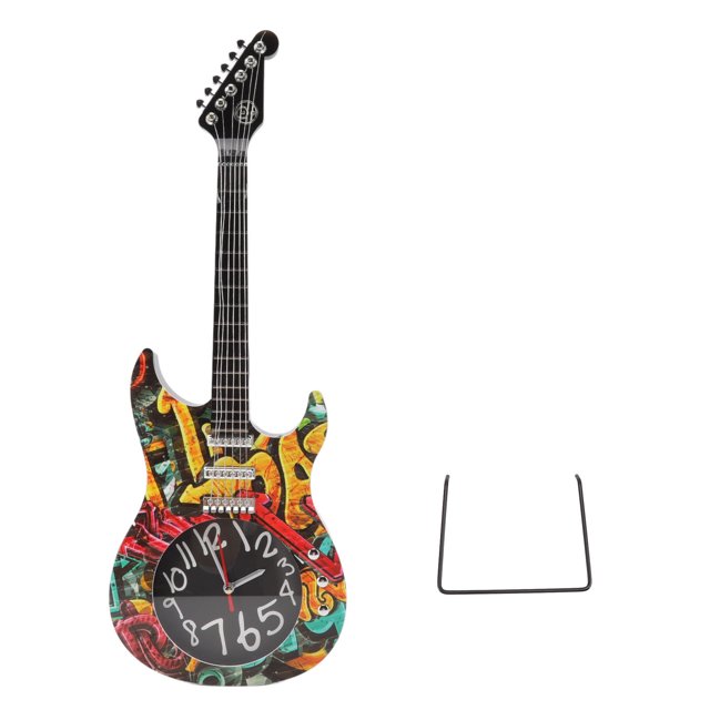 Guitar Wall Clock, Time Accurate Simulation Random Color Guitar Decorative Wall Clock Battery Powered For Home For Desktop 5680 Guitar,5680CC Guitar With Stand