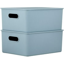 Superio 15L Medium Stone Blue Ribbed Storage Bin with Lid, Plastic (2 Pack)