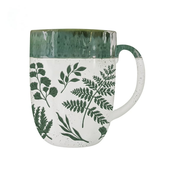 Pollinator Garden Coffee Cup Ceramic Artisanal, Foliage Sage, 14oz, Gift Box
