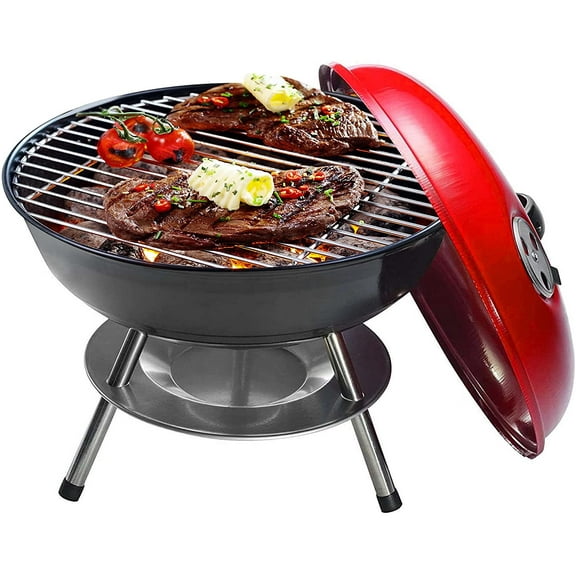 OVENTE 14 inch BBQ Charcoal Grill, Dual Venting System, Stainless Steel, Red GQR0400BR