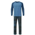 thumbnail image 5 of Mens 2 Piece Pajama Set Long Sleeve Raglan Shirt and Elastic Waist Pjs Plaid Pants Comfy Loose Homewear (L, Light Blue), 5 of 7