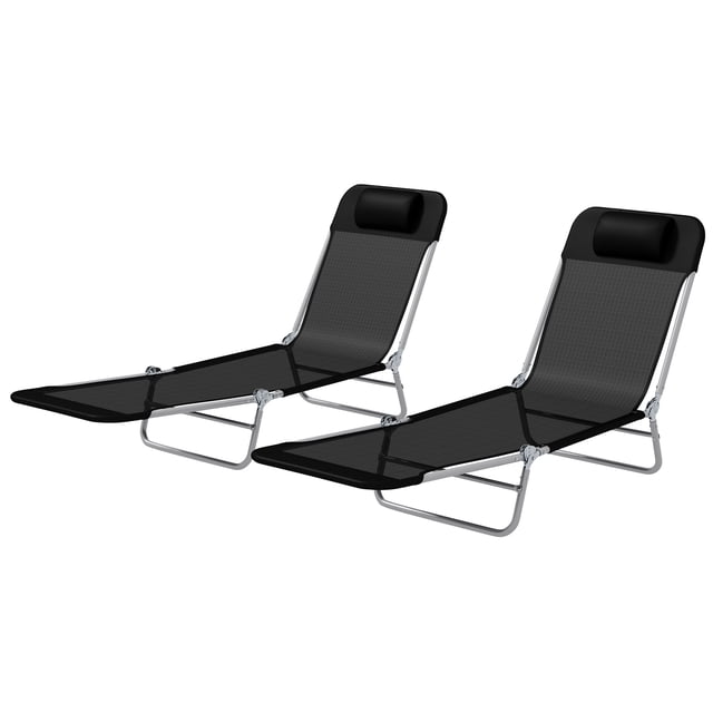CoSoTower Ensemble de 2 Chaises Longues d'Extérieur Pliantes, Chaise de Bronzage Inclinable avec Dossier Réglable à 5 Positions, Noir