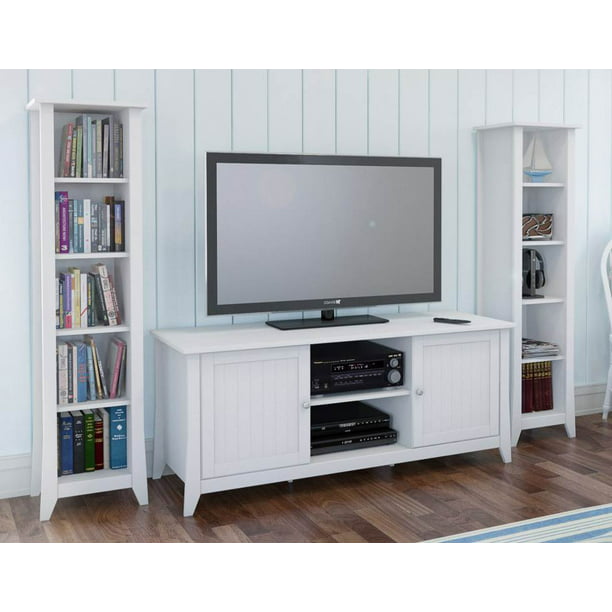 Eco Friendly Tv Stand With 2 Bookcases, White Tv Stand With Bookcases