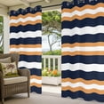 thumbnail image 5 of Outdoor Curtains for Patio Waterproof, Orange Navy Blue Striped Windproof Pravicy Outside Porch Blackout Curtain, Minimalist Farmhouse Lines Sun Blocking Grommets Curtains for Cabana 2 Panels 54"x84", 5 of 9