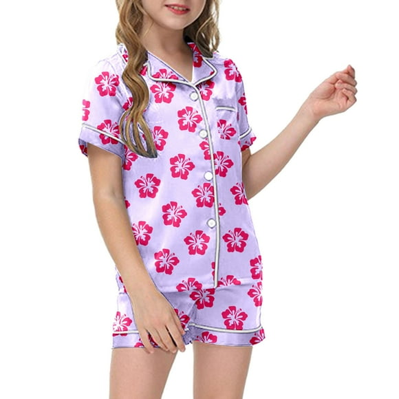 Luvoko Child 2 Piece Sets Pajamas For Kids Children Graphic Print Short Sleeve Button Shirt Shorts Pajama Set Baby Toddler Girls New Born Close for Girl Teens Outfits for Girls Cute Outfits for