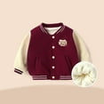 thumbnail image 2 of Huowey Little Boy Girl Coat Varsity Jacket Butoon Down Stand Collar Solid Baseball Jacket Coat Cardigan School Uniform Outerwear,Brick Red,3-4 Years, 2 of 3