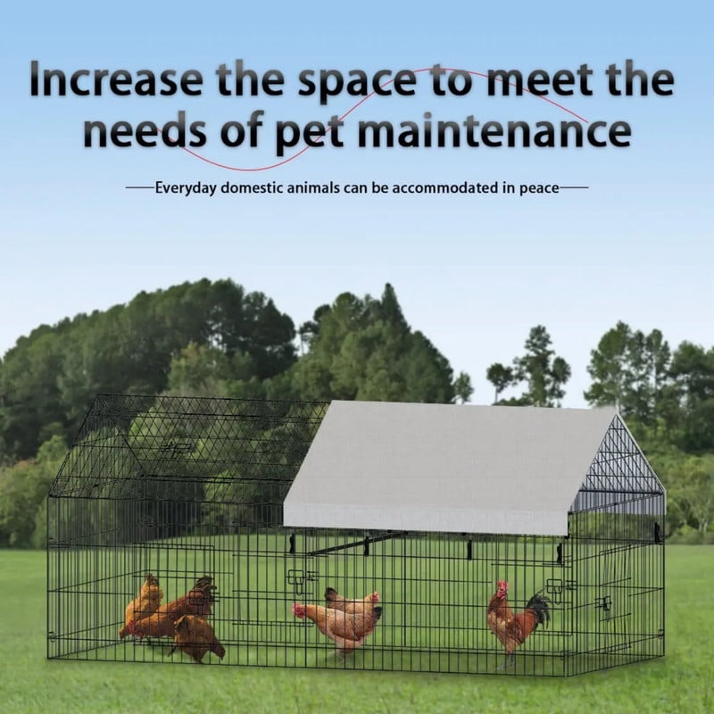 Chicken Coop, Chicken Run Pen for Yard with Cover Outdoor Metal Portable Chicken Tractor Cage Enclosure Crate Outside for Small Animals Duck Rabbit Hen 86"×40"