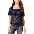 thumbnail image 1 of Lucky Brand Blusa de punto floral para mujer, azul, pequeña, 1 of 1