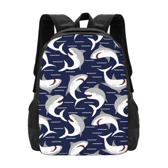 Vsdgher Angry Shark Print Backpack for Women Men School Bookbag with Laptop Compartment for College Work Travel, Simple Fashion Casual Daypack, Fit 15" Laptop