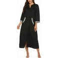thumbnail image 5 of Oudiya Women Zipper Robe Loungewear Dress Full Length Nightgown Housecoat 3/4 Sleeves Sleepwear with Pockets, 5 of 7