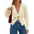 thumbnail image 2 of Women Knitted Cardigan Long Sleeve V-Neck Sweater One Leaf Button Down Outwear Beige L, 2 of 9