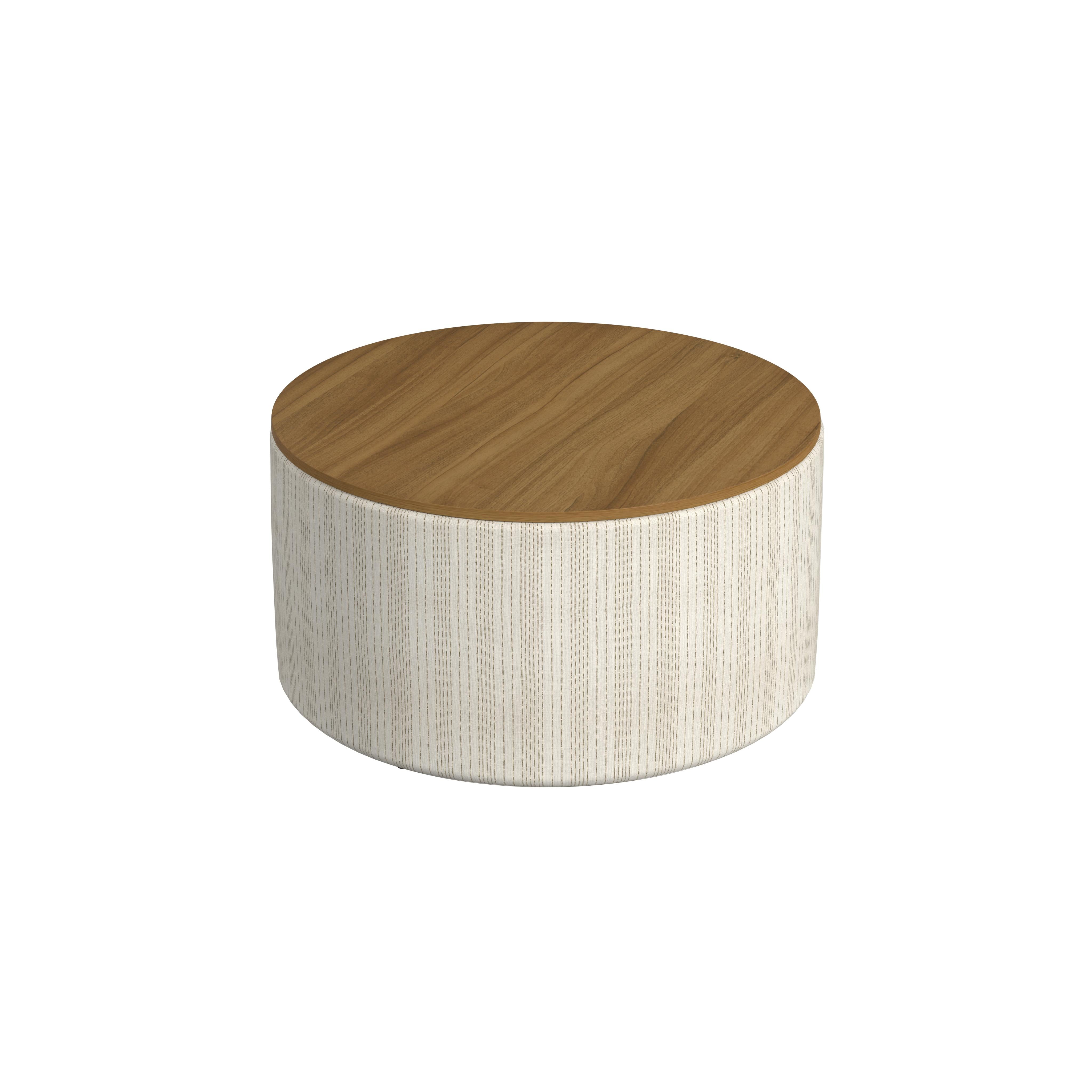 HomePop Large Modern Round Storage Ottoman with Wood Lift-Top Lid, Marigold Pinstripe/Honey Oak