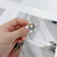 thumbnail image 6 of Pearl Flower Open Statement Ring for Women Gold Tone Handmade Adjustable Expandable Wrap Finger Band Engagement Promise Ring Comfort Fit Wedding Band Dainty Holiday Jewelry, 6 of 6