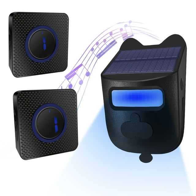 Riwcyla Solar Driveway Alarm 984ft Long Wireless Driveway Alarm IP60 Weather Resistant Infrared Motion Sensor Detector DIY Alert System Monitor and Property 1 Receiver and 2 Sensor