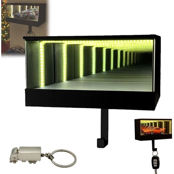 Key Holder for Wall, Infinity Garage Key Hanger with LED Lights,Mirrored Key Hook Rack for Car Enthusiasts, Unique Home Decor Gift for Men & Car Lovers (1PC)