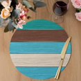 thumbnail image 3 of Teal Blue Brown Round 13 Inch Placemats Set of 8, Retro Farmhouse Gradient Wood HeatResistant Non Slip Place Mats for Dining Table, Wipeable Braided Kitchen Table Mats for Housewarming, 3 of 9