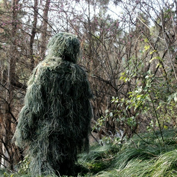 5 In 1 Ghillie Suit 3D Leaf Camo Clothing Suits Camouflage Apparel  Including Jacket Pants Hood Carry Bag For Kids Jungle Photography Halloween