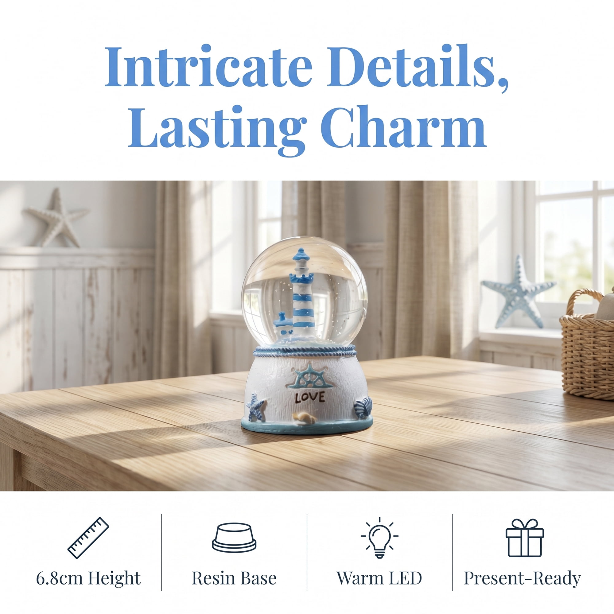 Unique Bargains LED Crystal Ball Mini Resin Figurine Snow Globe White 1.8" x 1.8" x 2.7"