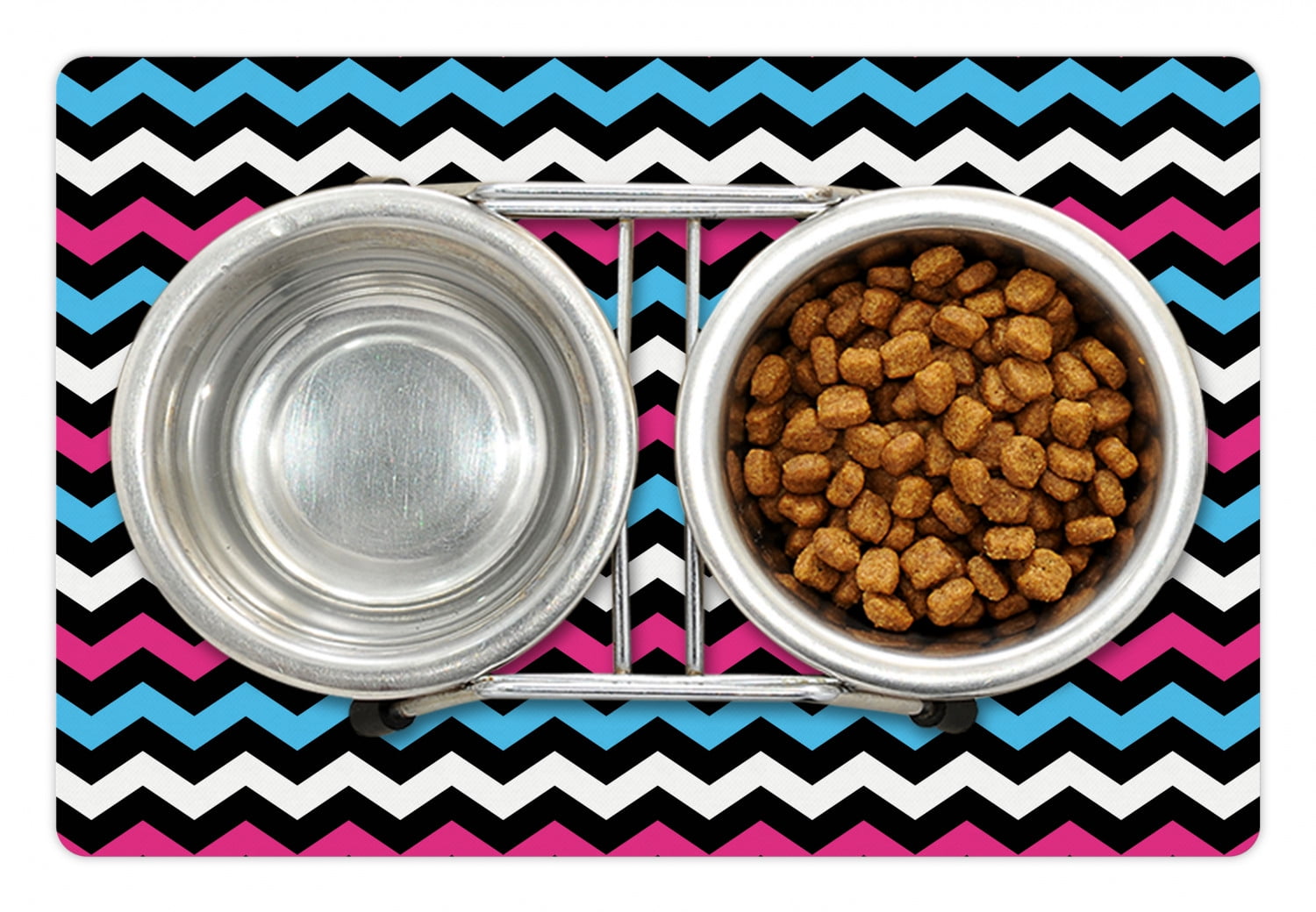 Modern Pet Mat for Food and Water, Colorful Zigzag Twisty Bands Winding