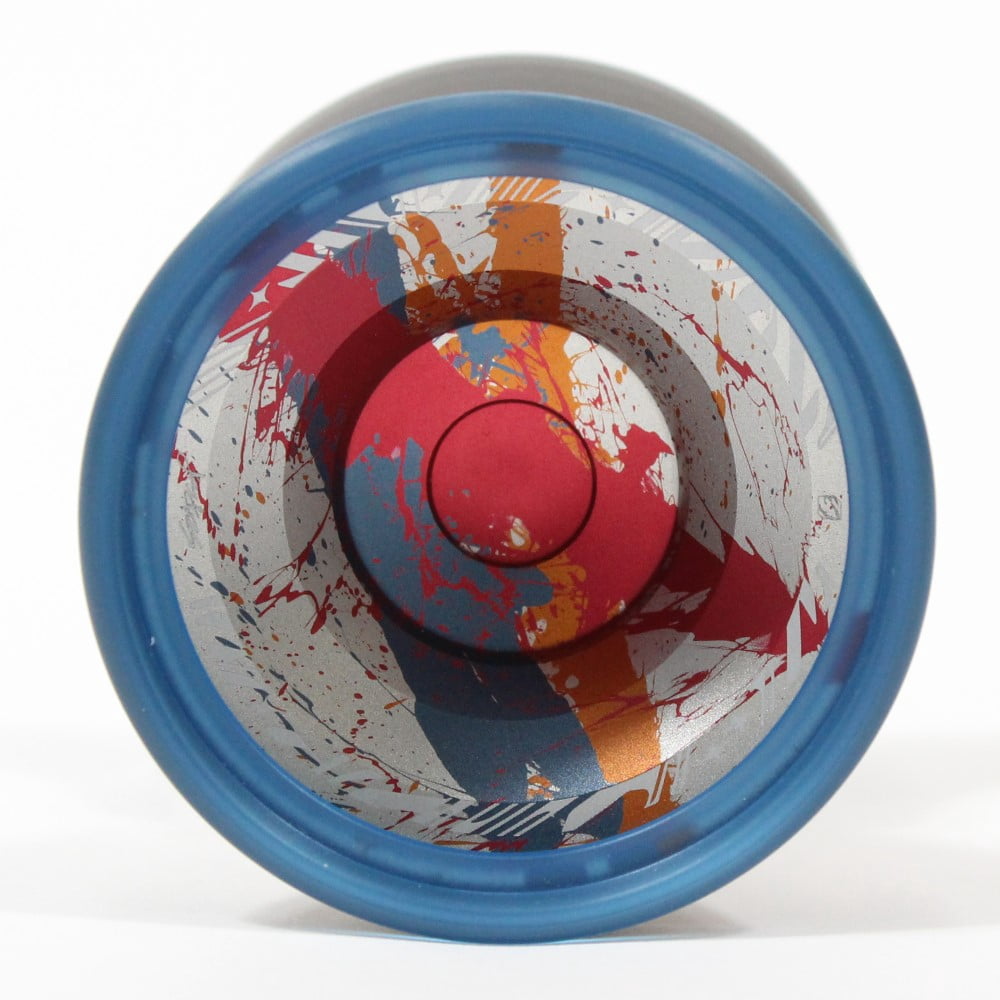 C3yoyodesign Super Scintillator Yo-Yo - Hybrid Tri-Material - Simpson Wong Signature YoYo (Silver Red Orange Gunmetal Rims Blue Rings)