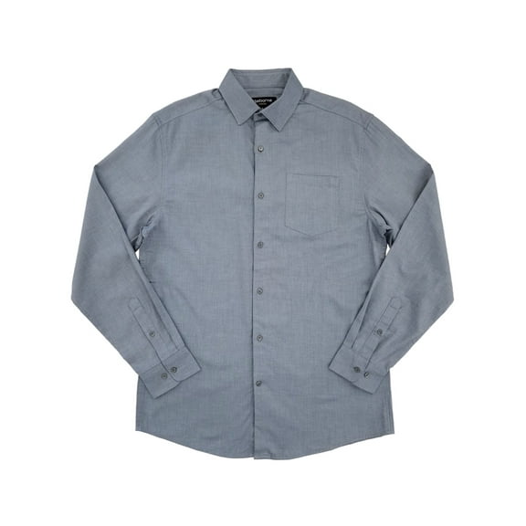 Mens Blue Herringbone Stretch Long Sleeve Button-Front Shirt Small