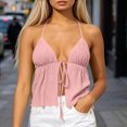 thumbnail image 2 of Molidfa Women's Halter V-Neck Sleeveless Tie Front Ruched Flowy Summer Cami Lightweight Breezy Resort Top, 2 of 5