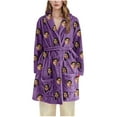 thumbnail image 5 of Tnhcen Women's Fleece Robe Plush Long Hooded Sleepwear Bathrobe Loungewear Soft Thermal Kimono Cozy Outfit with Pockets Customization Available Purple, 5 of 6
