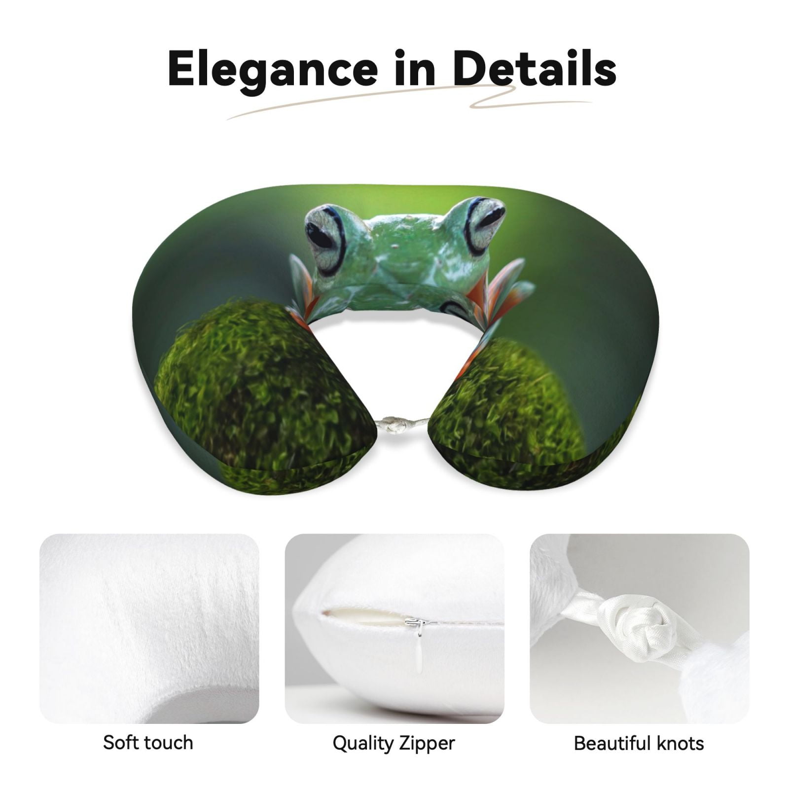 Xecao Tree Frog Print Memory Foam Cervical Neck Pillow Versatile U-Shaped Pillows for Home,Office,Camping,Travelling,Soft Washable Cover
