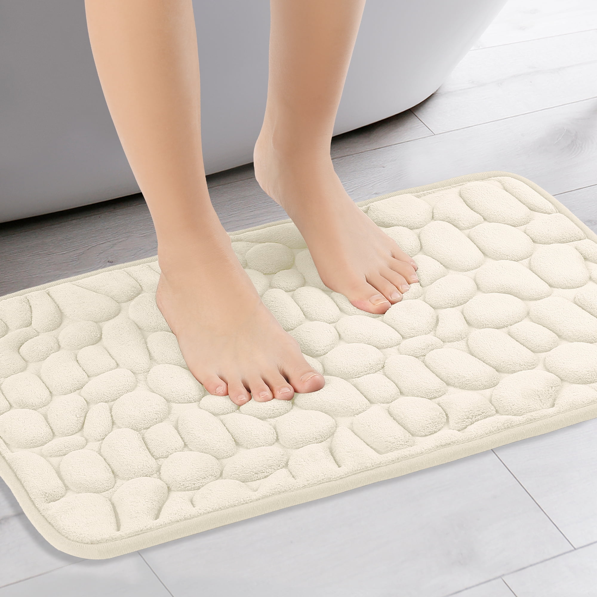 Unique Bargains 2 Pcs Bath Mat Quick Dry Bath Mats Khaki/Grey 16" x 24"