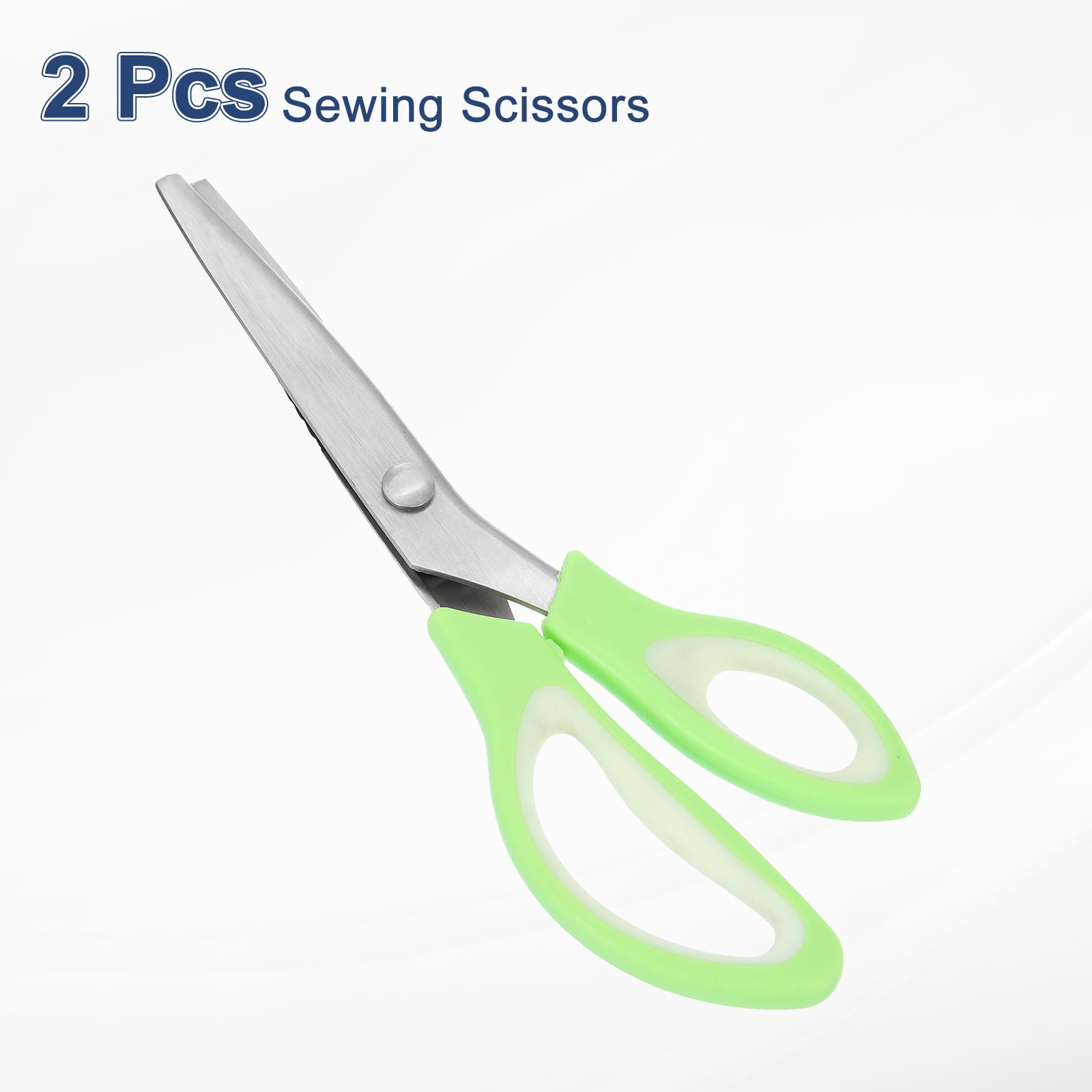 Uxcell 2pcs Sewing Scissors Stainless Steel Serrated Craft Shears White Light Green