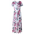 thumbnail image 4 of CHWGFWL Women's Casual Floral Printed Dress Short Sleeve Maxi Dress with Pockets(White,S), 4 of 5