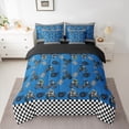 thumbnail image 2 of Feelyou Teens Blue Dirt Bike Bedding Comforter Set 7 Pieces, Motorcycle Extreme Sport Full Bedding Set, Black White Buffalo Reversible Fitted Sheet Flat Sheet, Microfiber Bedroom Decor, 2 of 7