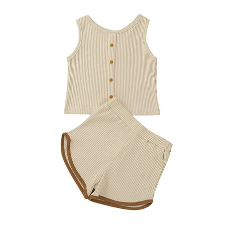 

Summer Savings! Stamzod 6M-4Y Toddler Kids Girls Boys Summer Comfy Set Clearance Lounge Set Solid Color Stripe Texture Pullover Round Neck Vests With Button Shorts Fashion Clothing Sets