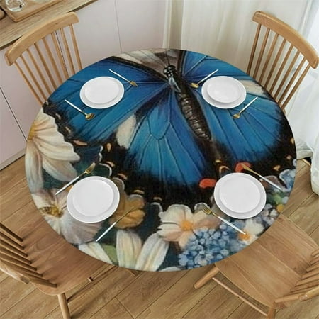 

Autua Butterfly Flowers Painting Round Tablecloth with Elastic Edge - Stain-Resistant and Washable - Ideal for Indoor and Outdoor Use - 100% Polyester Fiber - Various Sizes Available 54 -58