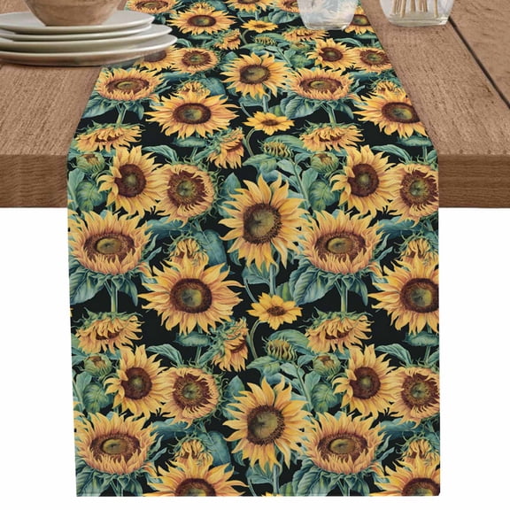 nqOlkjepod Vintage Sunflower Table Runner 70 Inches Long Farmhouse Dress Scarves, Farmhouse Floral Botanical Black Dining Tablerunner for Coffee Table/Kitchen Island/Party Décor, 13" x 70"