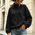 thumbnail image 2 of Women Quarter Zip Sweatshirt Sevevn Quarter Zip Stand Collar Relaxed Fit Fleece Fabric Kangaroo Pocket Drawstring Hem Lantern Long Sleeve For Daily Wear, 2 of 8