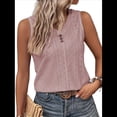 thumbnail image 2 of Camiseta Sin Mangas para Mujer, Conjuntos de Verano, Camisetas con Cuello en V, Camisetas Modernas con Ojales, Ropa Básica de Playa Sin Mangas Gris Rosado Pálido 5XL, 2 of 7