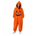 thumbnail image 2 of Dwelliawo Pumpkin Onesie Adult Halloween Costume Oversized Fleece Hooded Pajamas Cozy One Piece Jumpsuit for Parties Lounging Orange L, 2 of 5