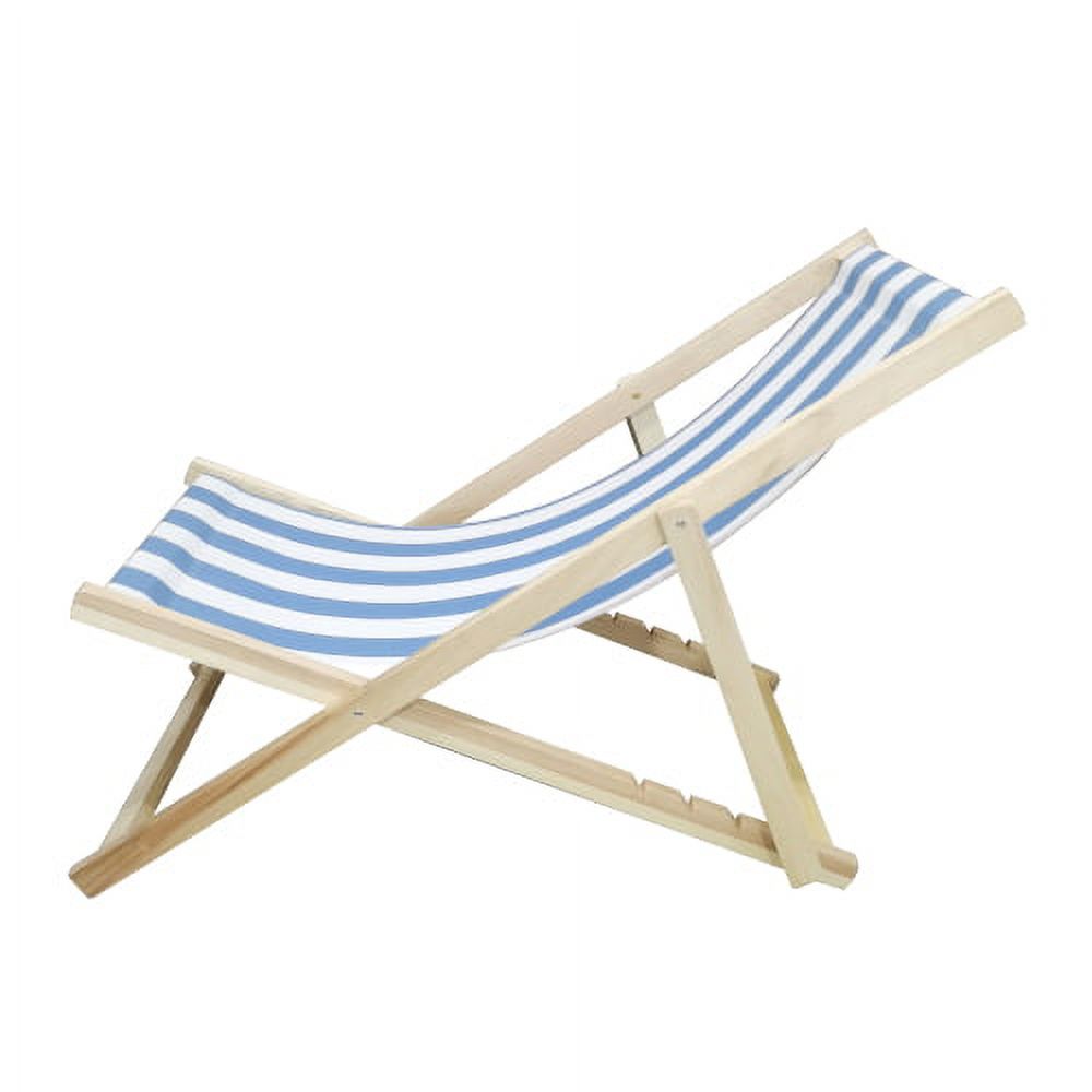 JINS & VICO Beach Lounge Chair, Adjustable Wood Patio Lounge Camp Chair with Sturdy Wooden Frame and Stripe Polyester Canvas, Reclining Portable Chair for Yard Pool Balcony Garden, Blue - image 3 of 7