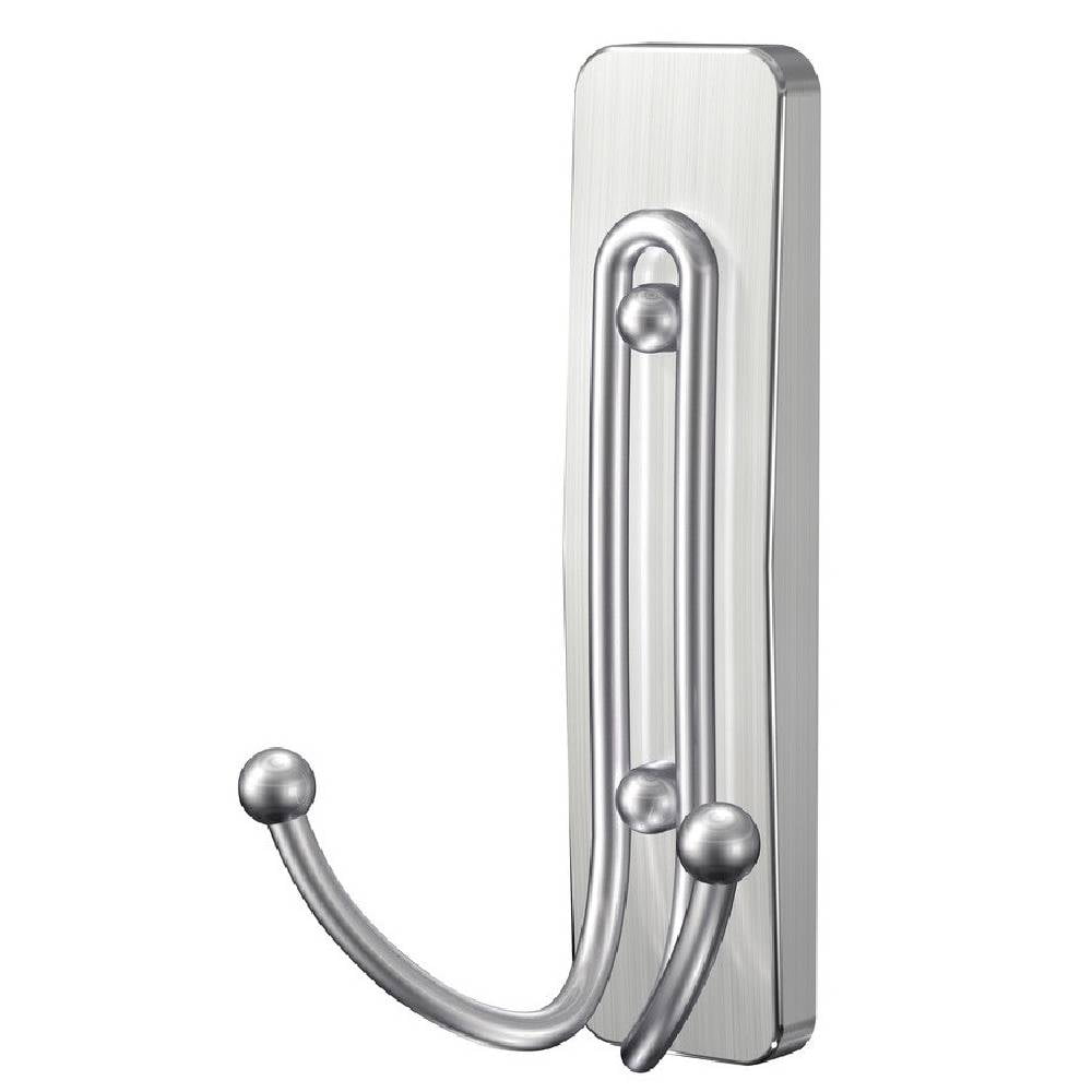 Command Bath Large Adhesive Double Hook Towel Satin Nickel, 2-Pack