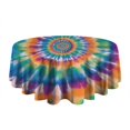 thumbnail image 5 of Rainbow Tie Dye Mandala Pattern Round Tablecloth 60"x60",Wrinkle Wipeable Table Cloth for Kitchen Dining Room Picnic Patio Party, 5 of 6